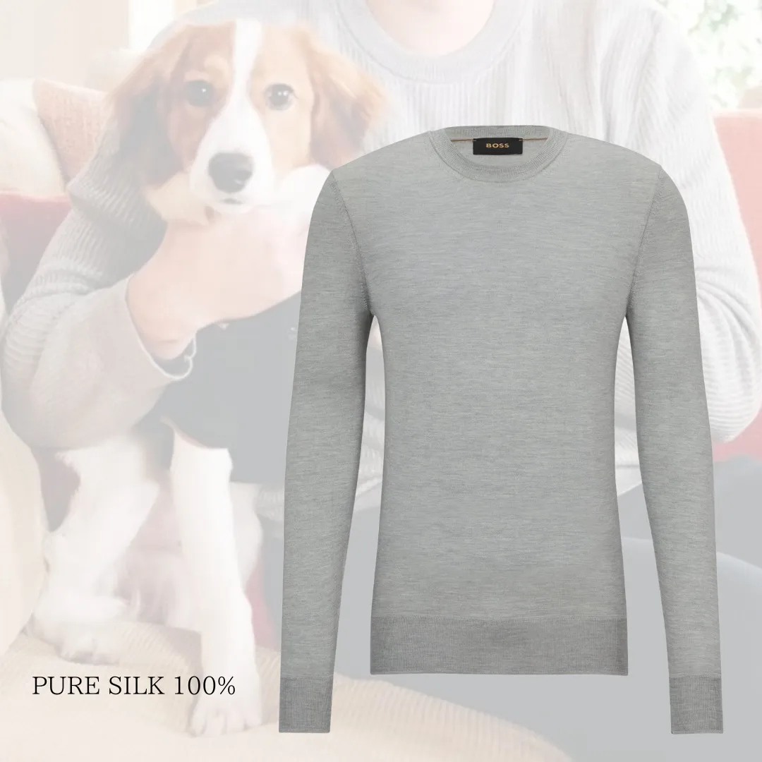 Hugo Boss  |Pullovers Silk U-Neck Long Sleeves Plain Sweaters