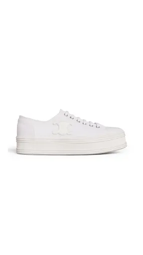 Jane Low Lace-Up Sneaker In Canvas And Calfskin - Optic White