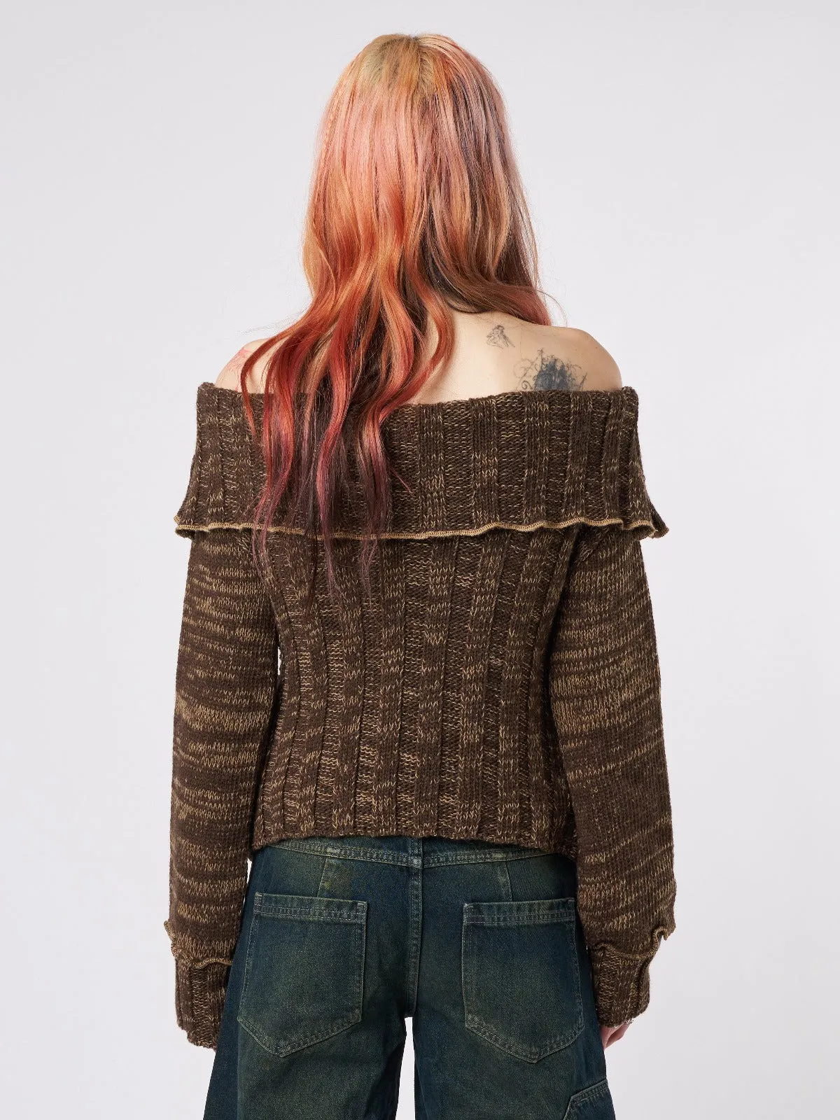 Jetta Brown Off Shoulder Knit Jumper