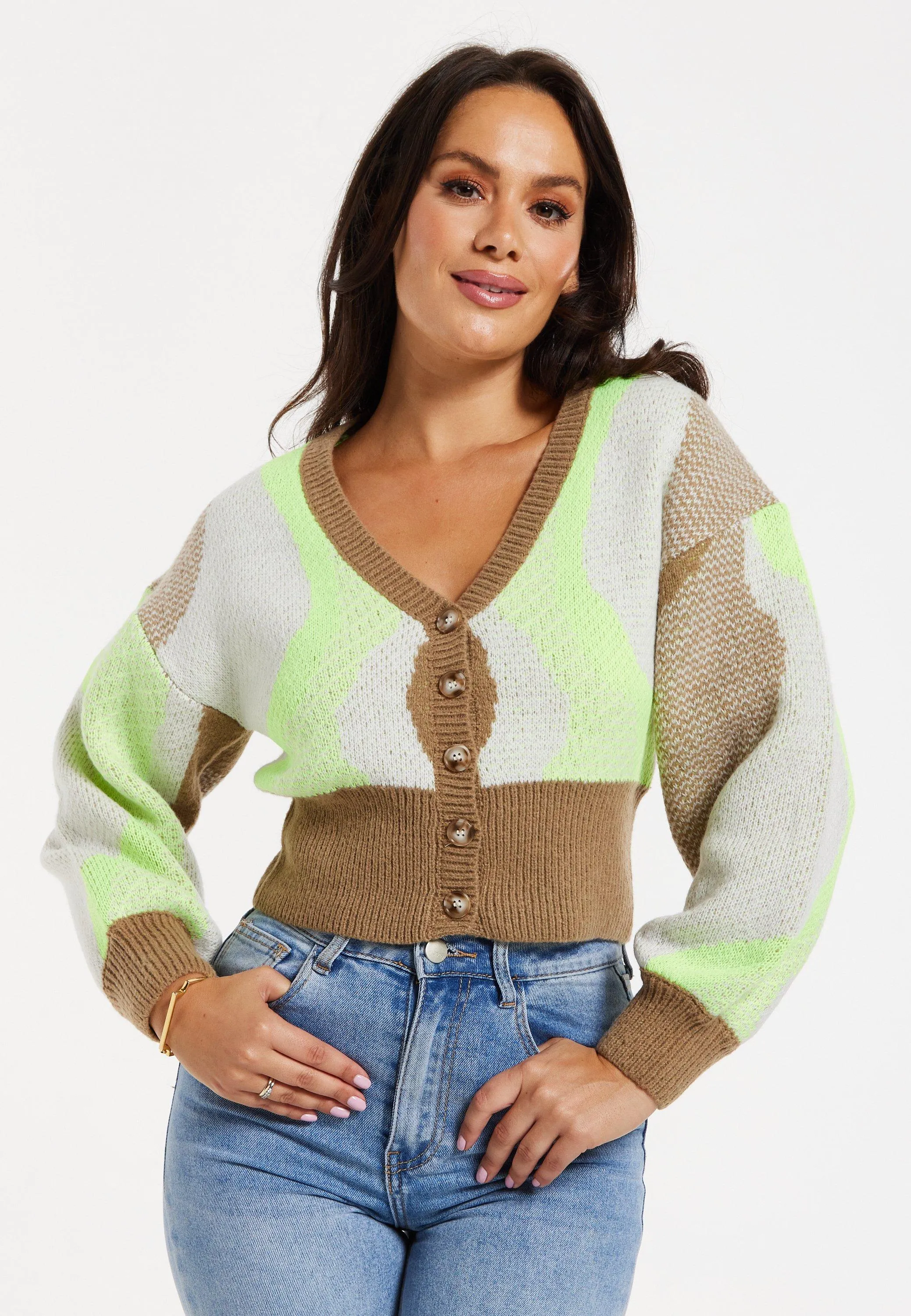 Jumpers & Cardigans | Cardigan In Brown, Green And Cream | Liquorish