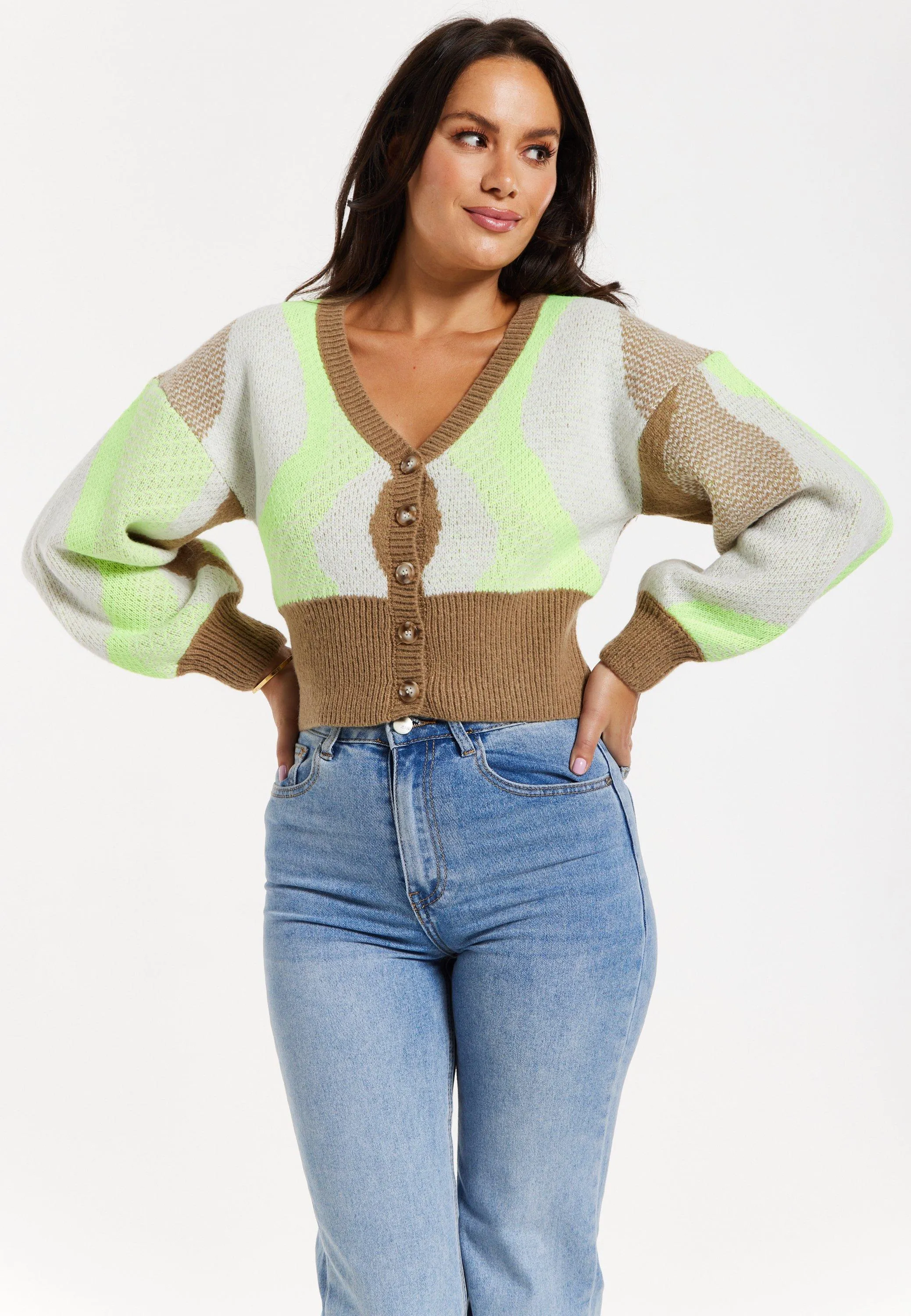 Jumpers & Cardigans | Cardigan In Brown, Green And Cream | Liquorish