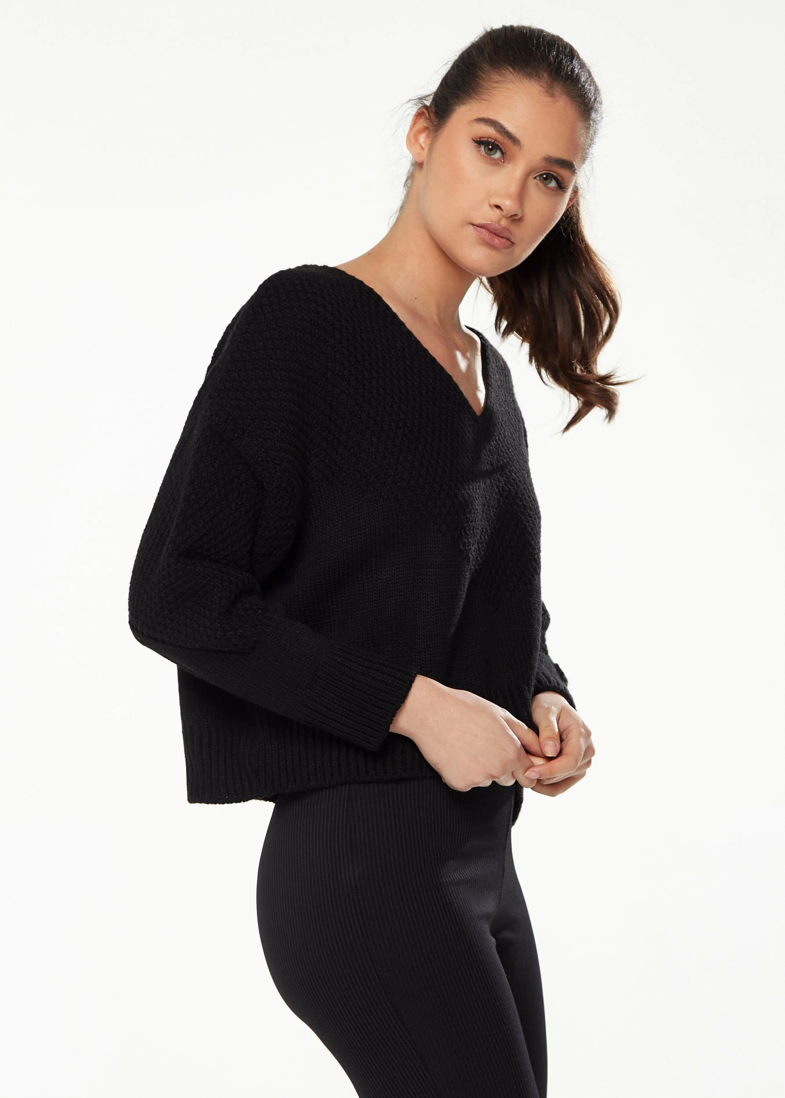 Jumpers & Cardigans | V-Neck Jumper in Black | Liquorish