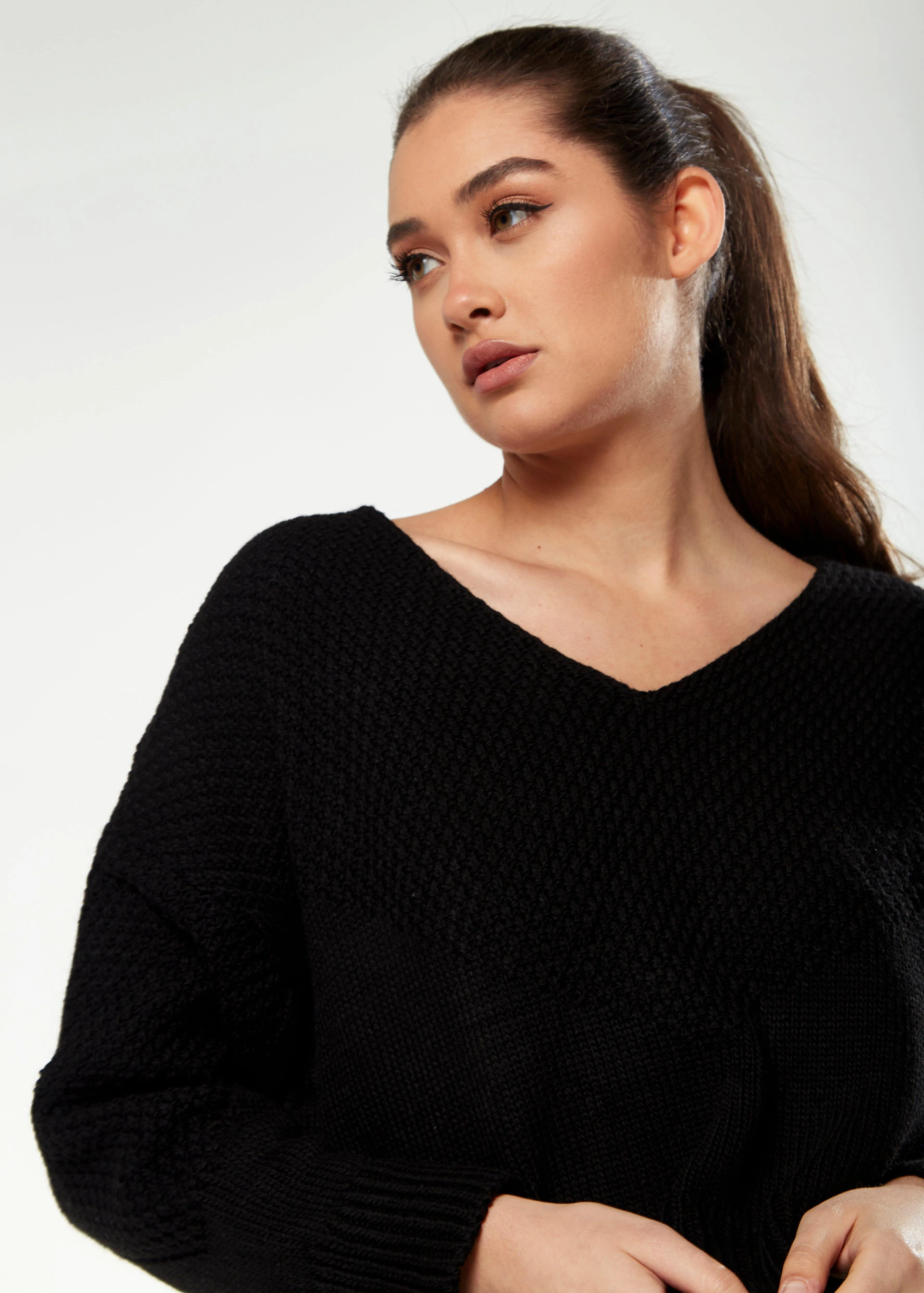 Jumpers & Cardigans | V-Neck Jumper in Black | Liquorish