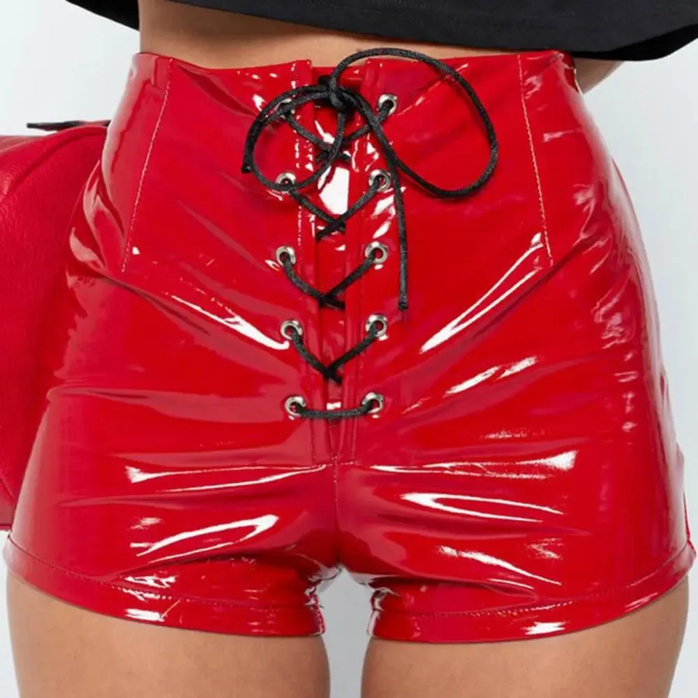 Leather Shorts Lace Up Wet Look Vinyl Hot Pants