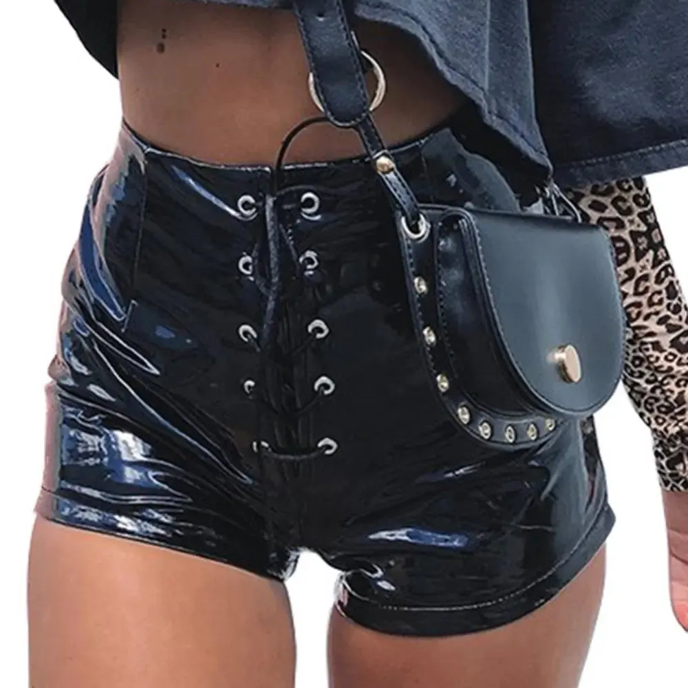 Leather Shorts Lace Up Wet Look Vinyl Hot Pants