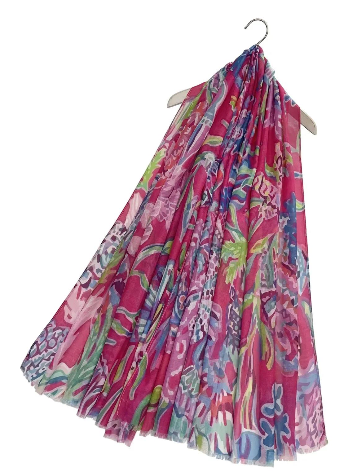 Lipstick Coral Reef Print Raw Edge Scarf