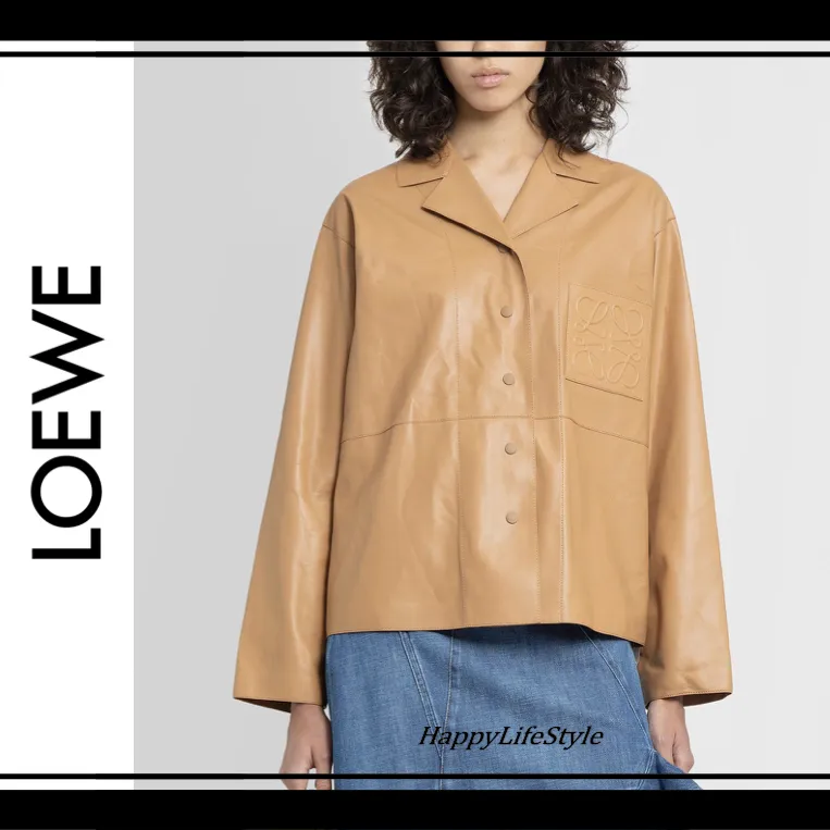 LOEWE  |Casual Style Long Sleeves Plain Leather Medium Oversized