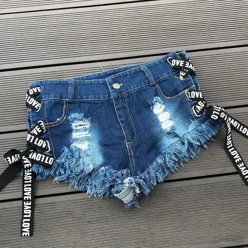 Low Waist Bandage Denim Ripped Hole Short Jeans