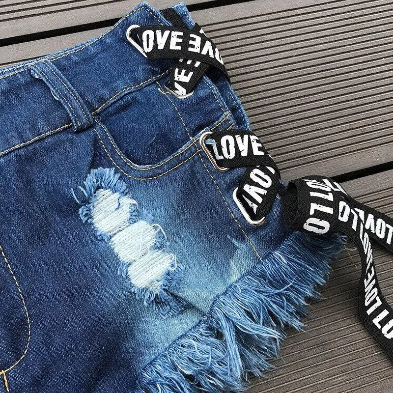 Low Waist Bandage Denim Ripped Hole Short Jeans