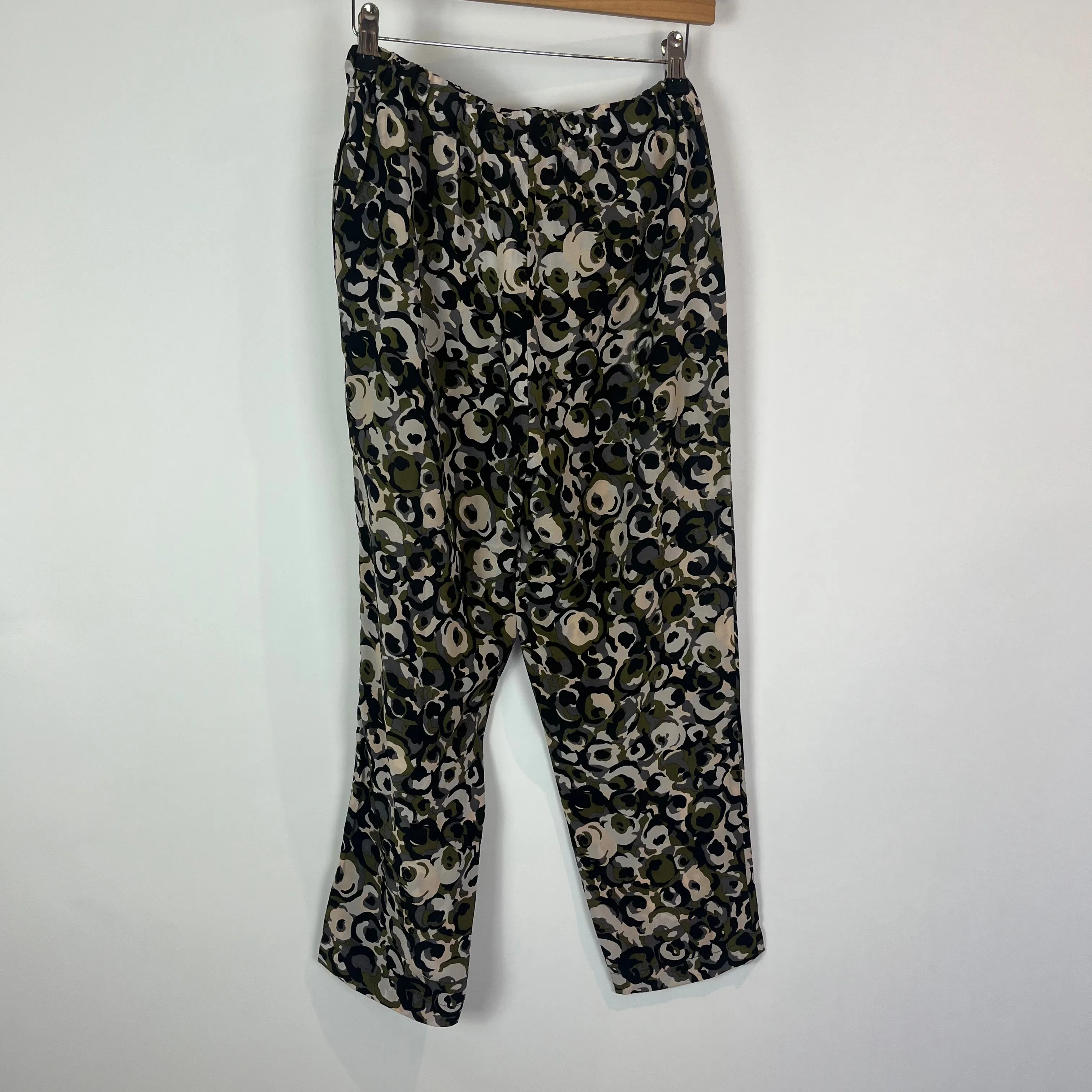 Marni Ecru & Olive Print Silk Pull-On Pants XS