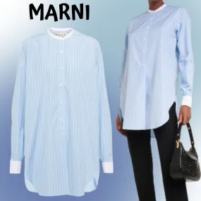 MARNI  |Stripes Long Sleeves Cotton Long Shirts & Blouses