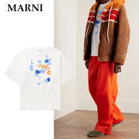 MARNI  |U-Neck Plain Cotton Short Sleeves Logo Designers T-Shirts