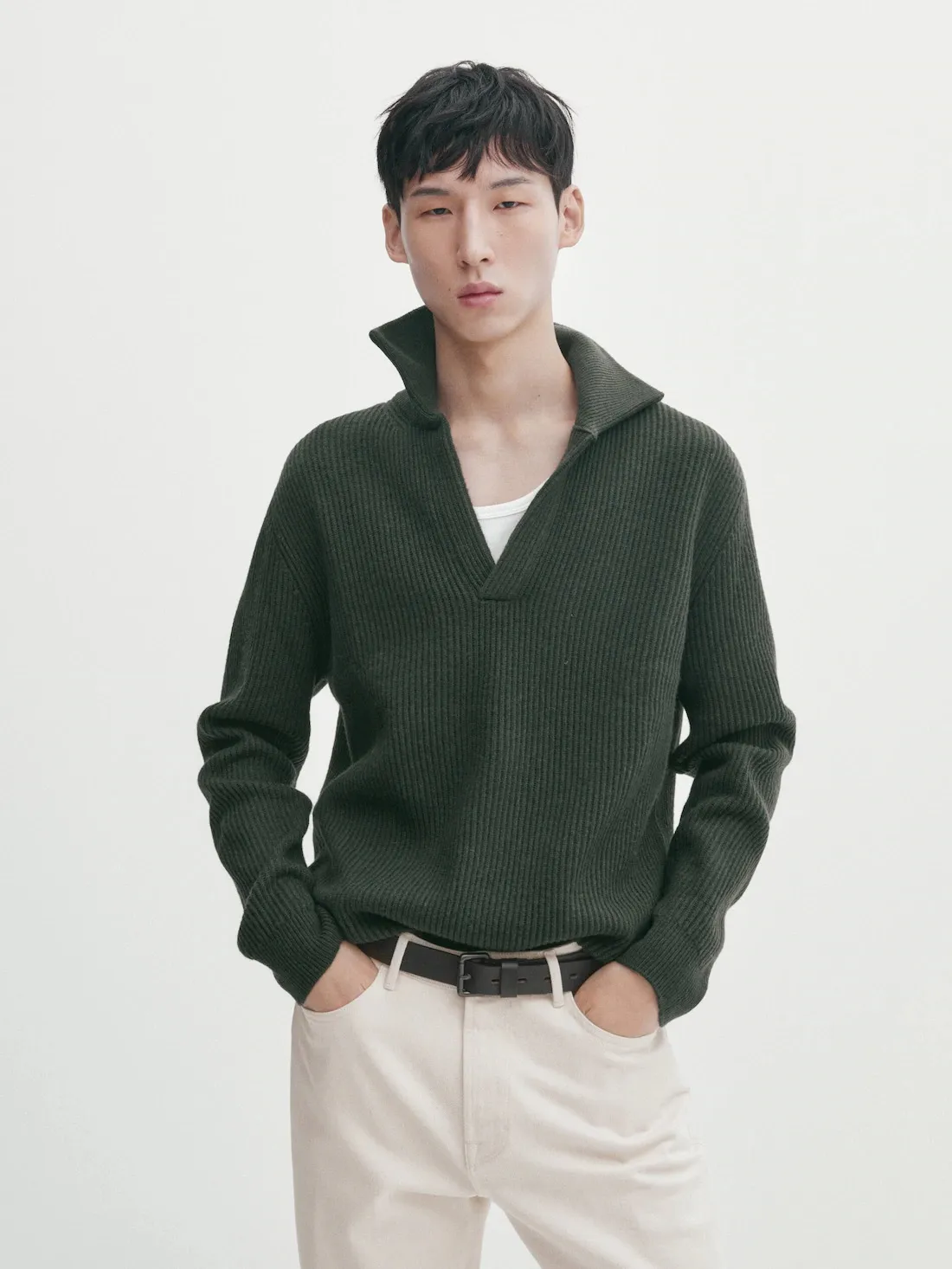 Massimo Dutti  |Pullovers Wool Long Sleeves Plain Sweaters