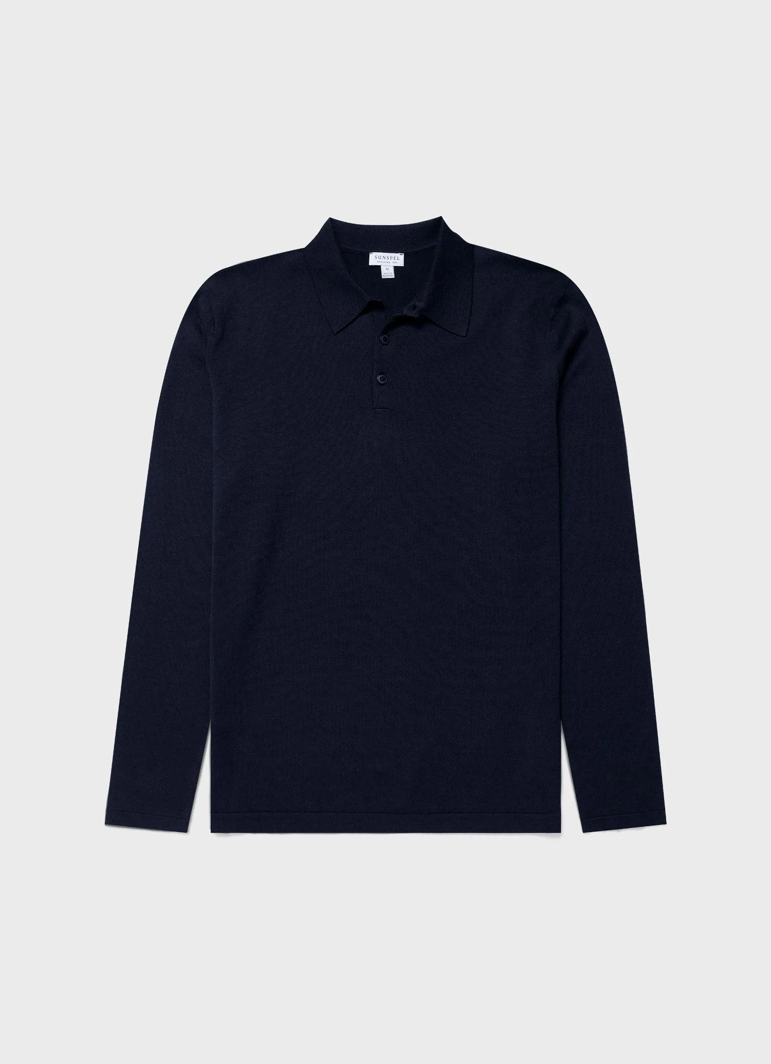 Men's Sea Island Cotton Long Sleeve Polo Shirt in Light Navy