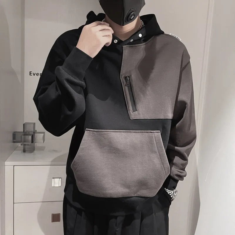 Men's Streetwear Hip Hop Casual Style Patchworked Pullover Hoodies