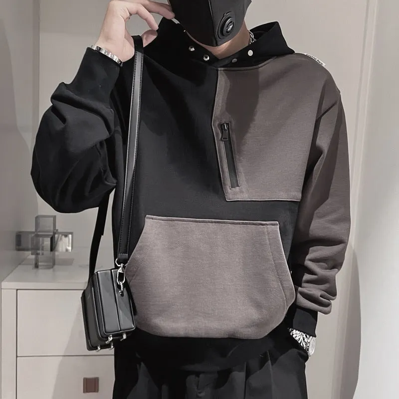 Men's Streetwear Hip Hop Casual Style Patchworked Pullover Hoodies