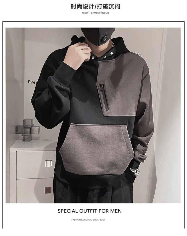 Men's Streetwear Hip Hop Casual Style Patchworked Pullover Hoodies