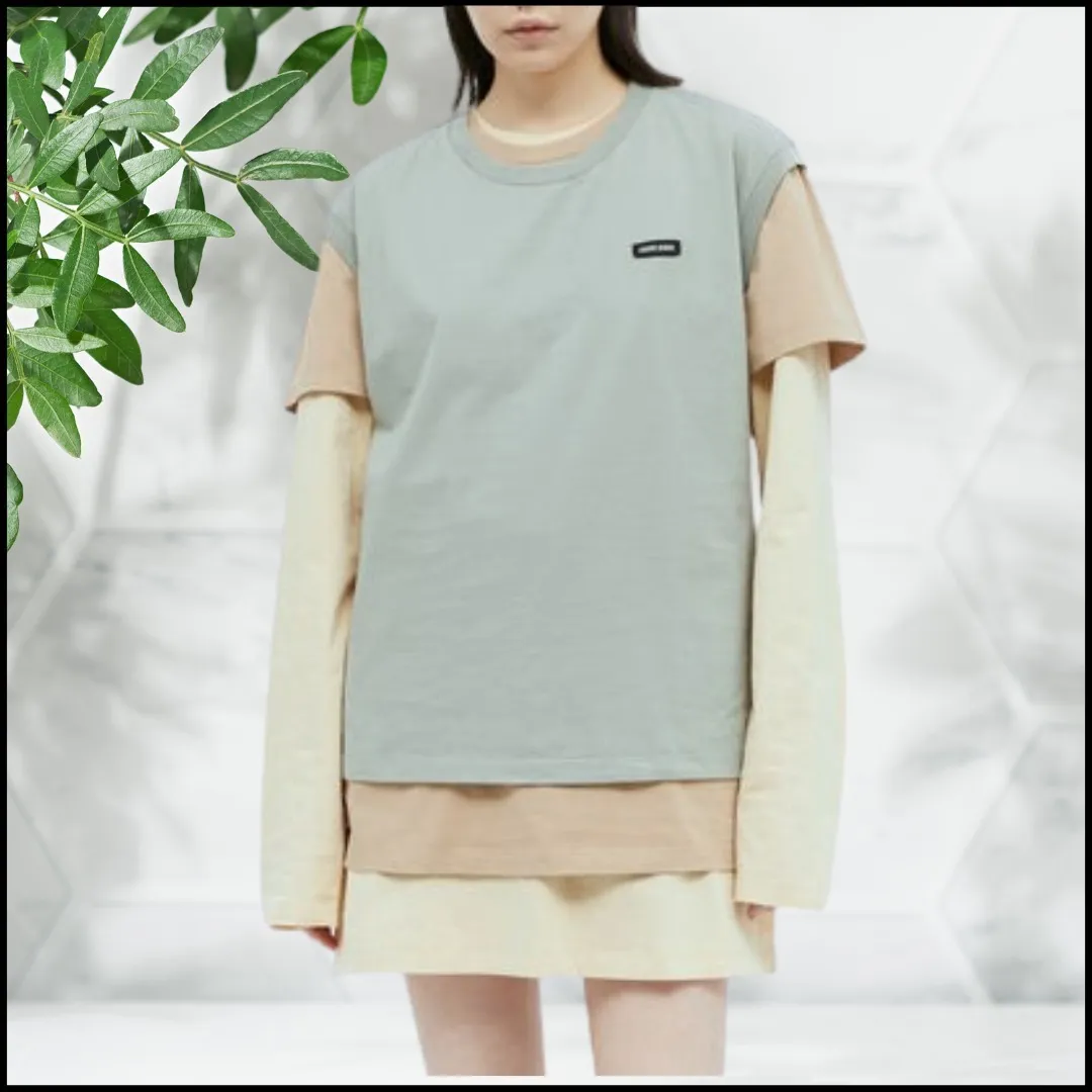 MiuMiu  |Crew Neck Sleeveless Long Sleeves Plain Cotton Short Sleeves