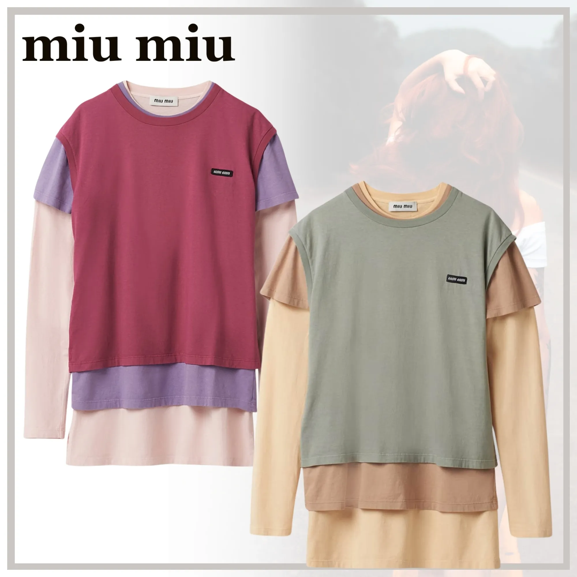 MiuMiu  |Crew Neck Sleeveless Street Style Long Sleeves Plain Cotton