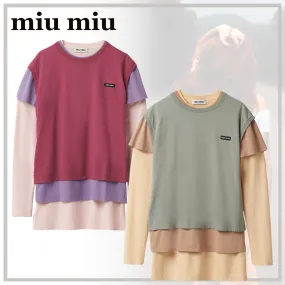 MiuMiu  |Crew Neck Sleeveless Street Style Long Sleeves Plain Cotton