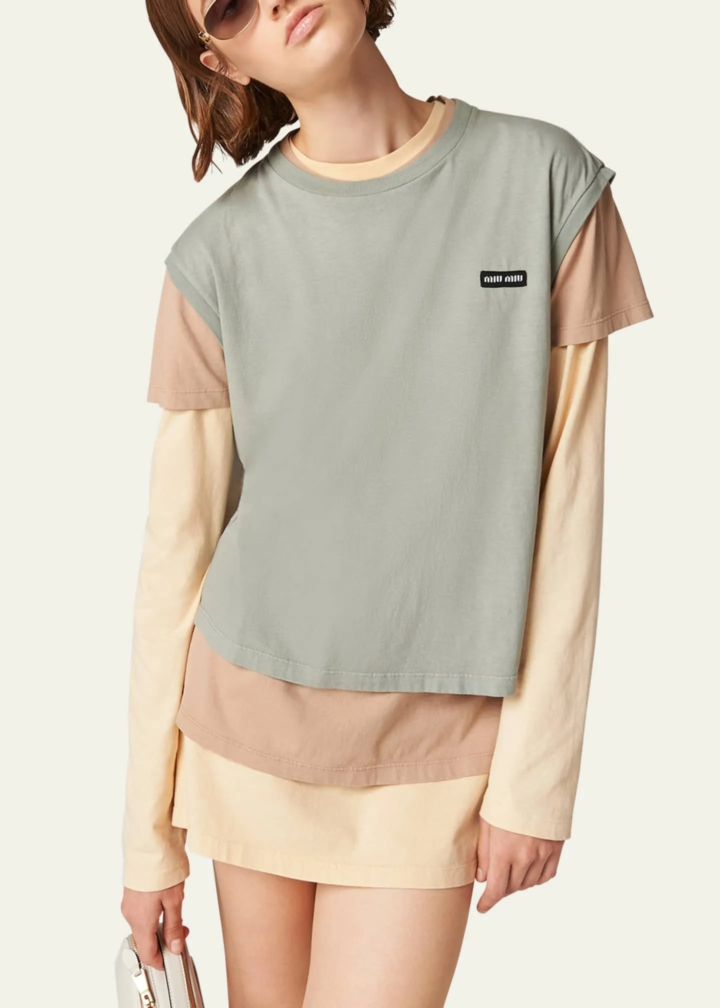 MiuMiu  |Crew Neck Sleeveless Street Style Long Sleeves Plain Cotton