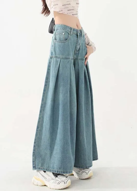 New Blue Pockets High Waist Denim Wide Leg Pants Spring AB1059