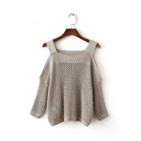 New Fashion Female Pullovers Knitted Long Sleeve O-neck Off Shoulder Winter Autumn Sweaters With hole Hot  71979 SM6