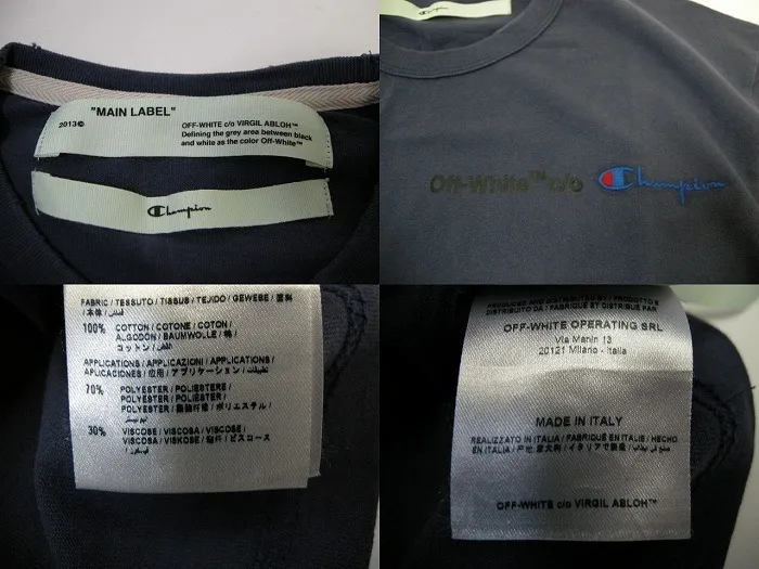 Off-White  |Size XS-L ◆ OFF-WHITE x CHAMPION T-shirt TEE Dark Navy Men's