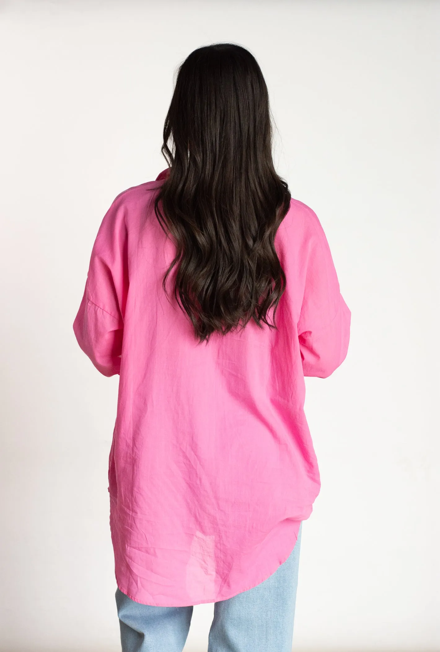 Pretty Darling Pink Oversized Button Down Top