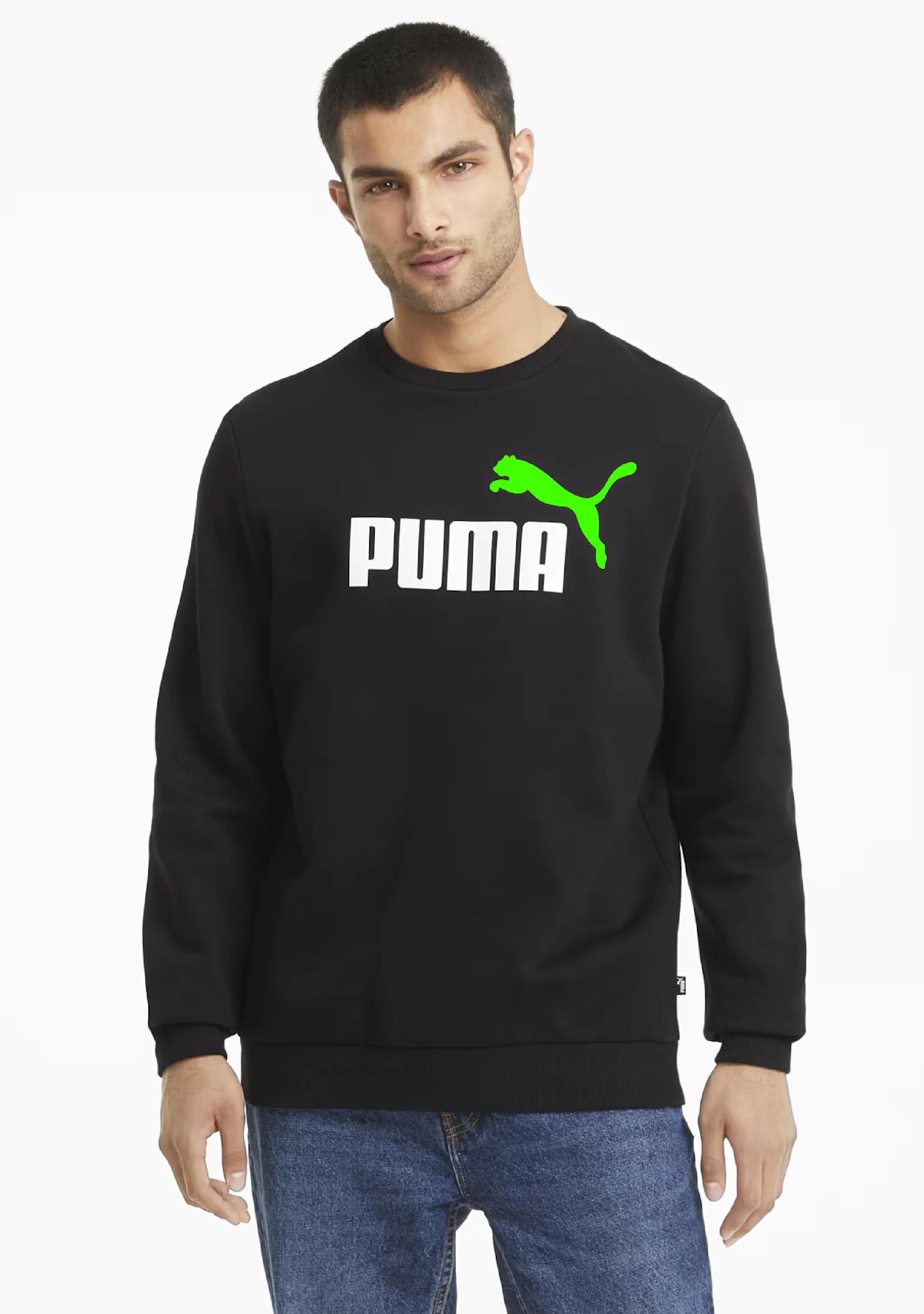 Puma Mens ESS+ 2 Colour Logo Crew Black/Green  586763 51