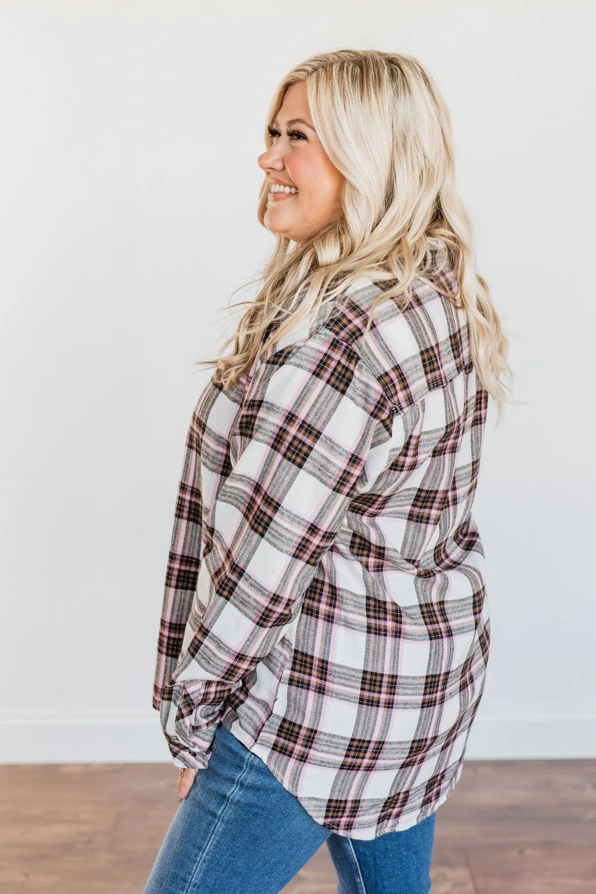 Pumpkin Farm Button Down Flannel- Pink & Ivory