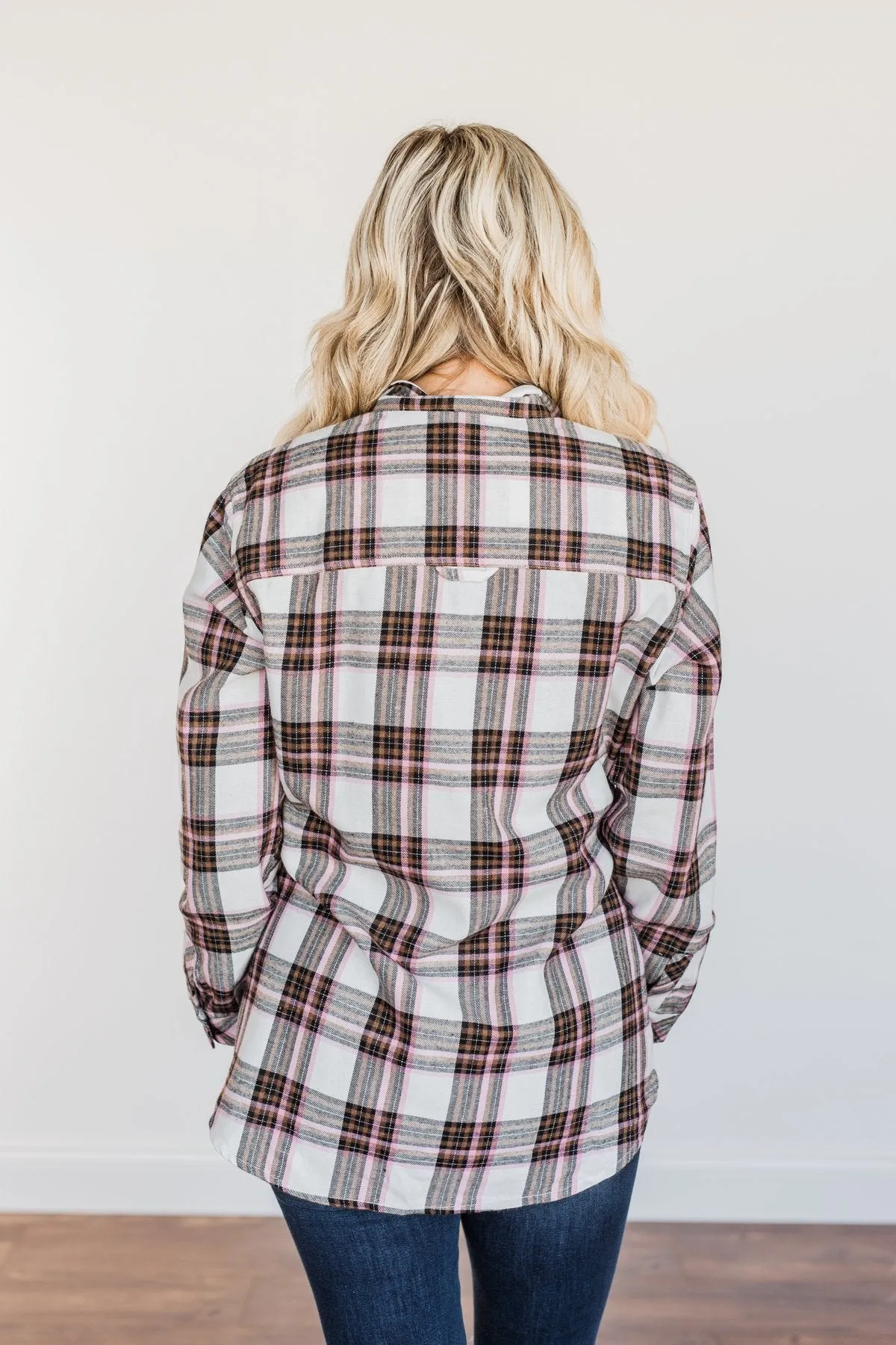 Pumpkin Farm Button Down Flannel- Pink & Ivory