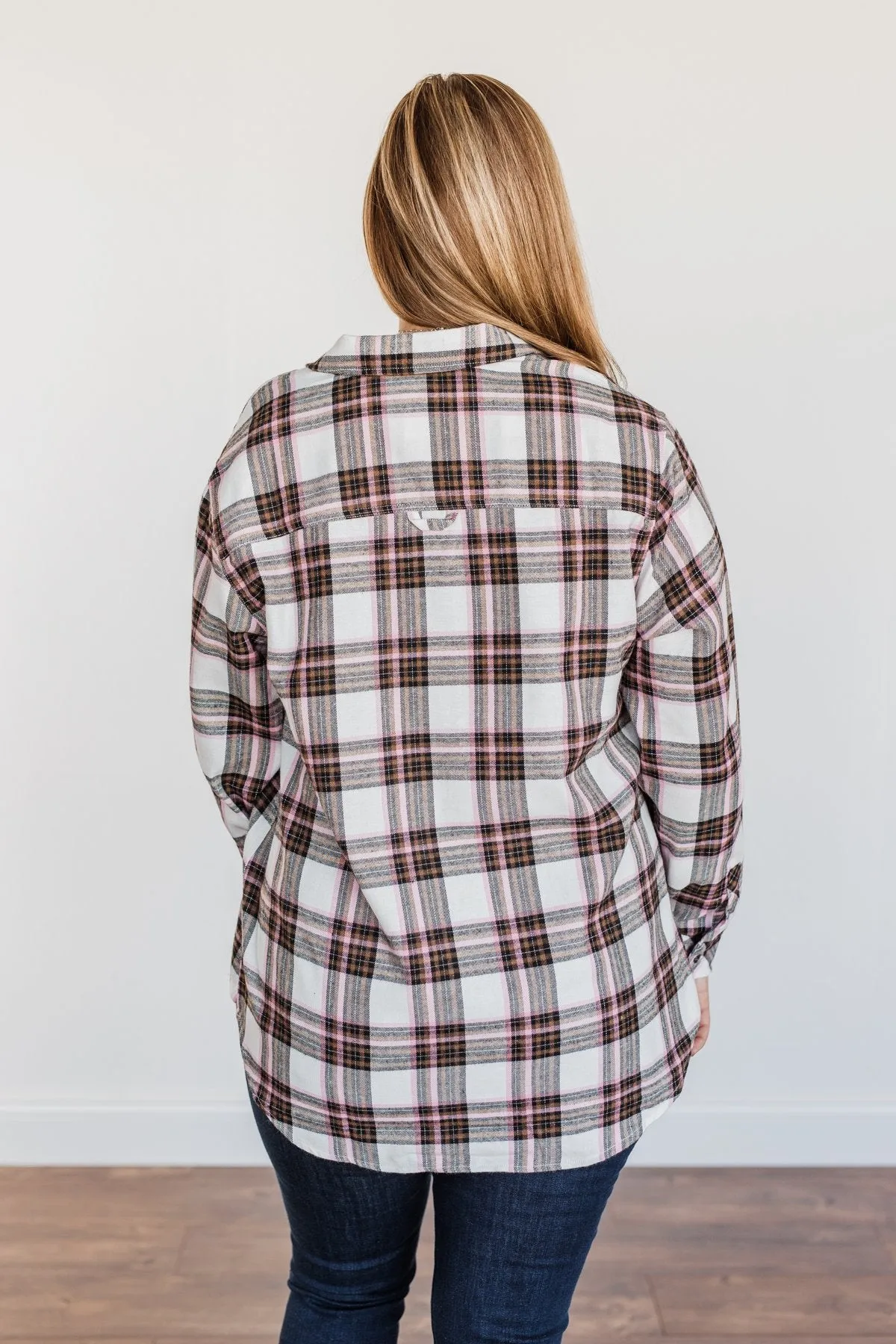 Pumpkin Farm Button Down Flannel- Pink & Ivory