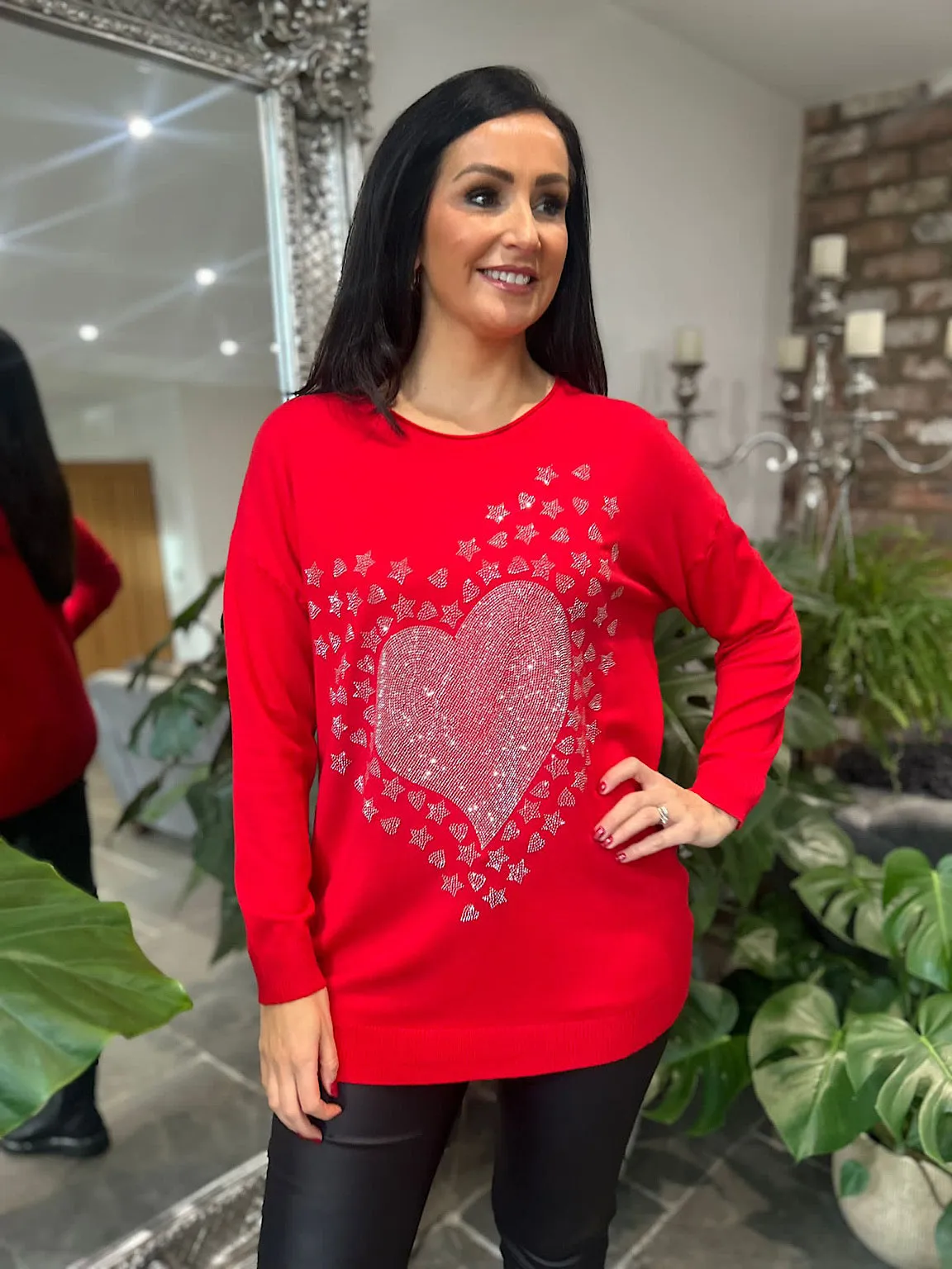 Red Diamante Heart Knit Phoebe