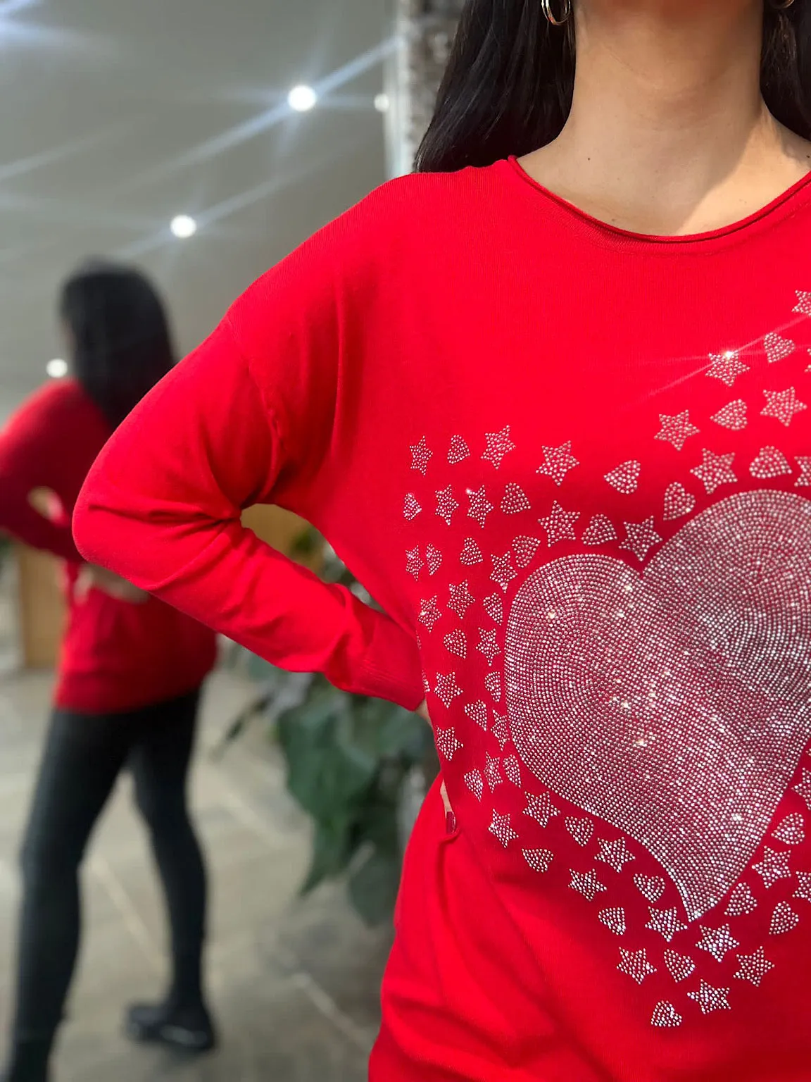 Red Diamante Heart Knit Phoebe