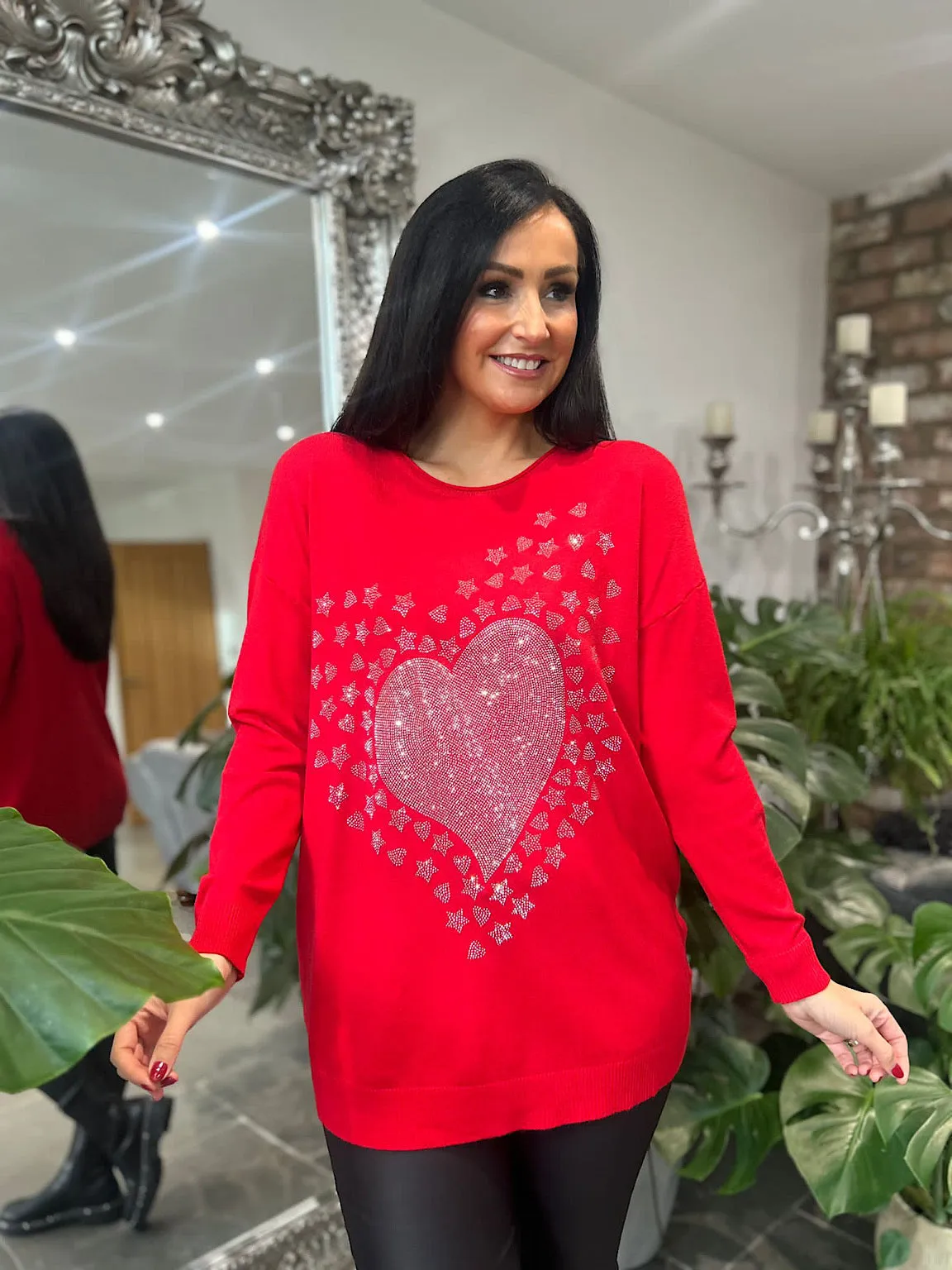 Red Diamante Heart Knit Phoebe