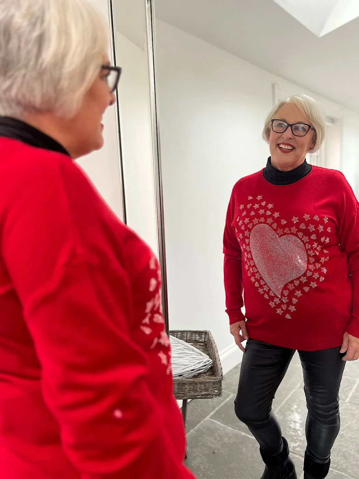 Red Diamante Heart Knit Phoebe