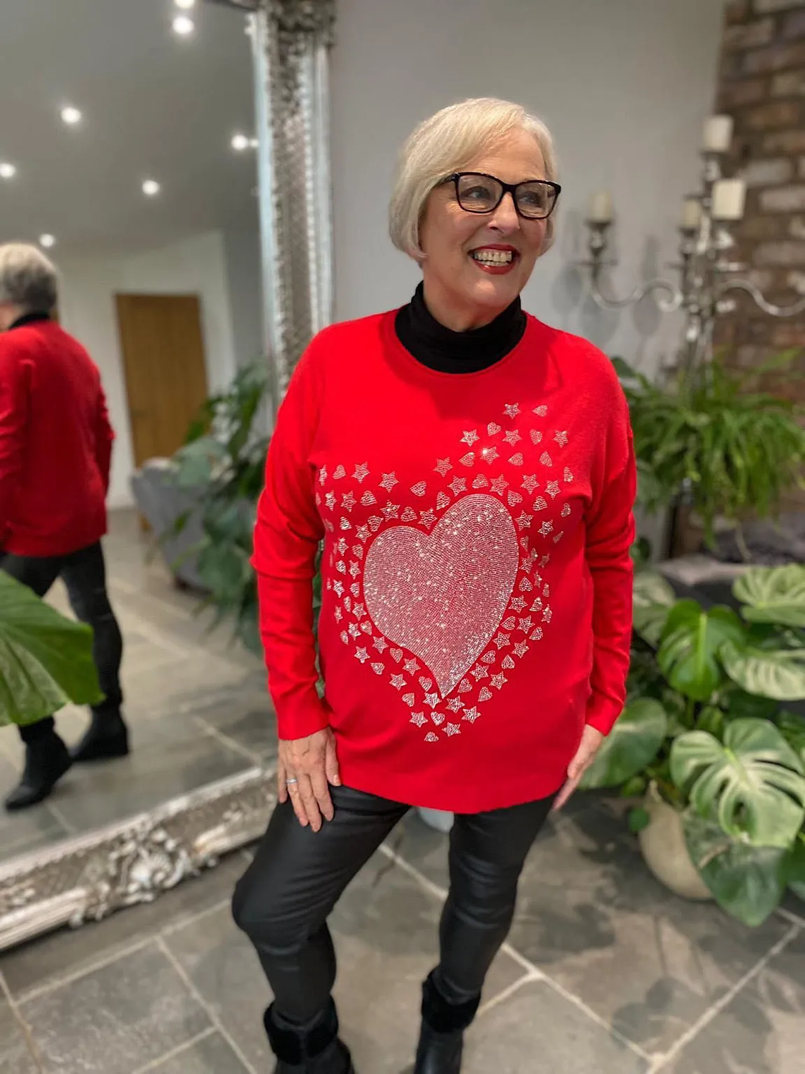 Red Diamante Heart Knit Phoebe