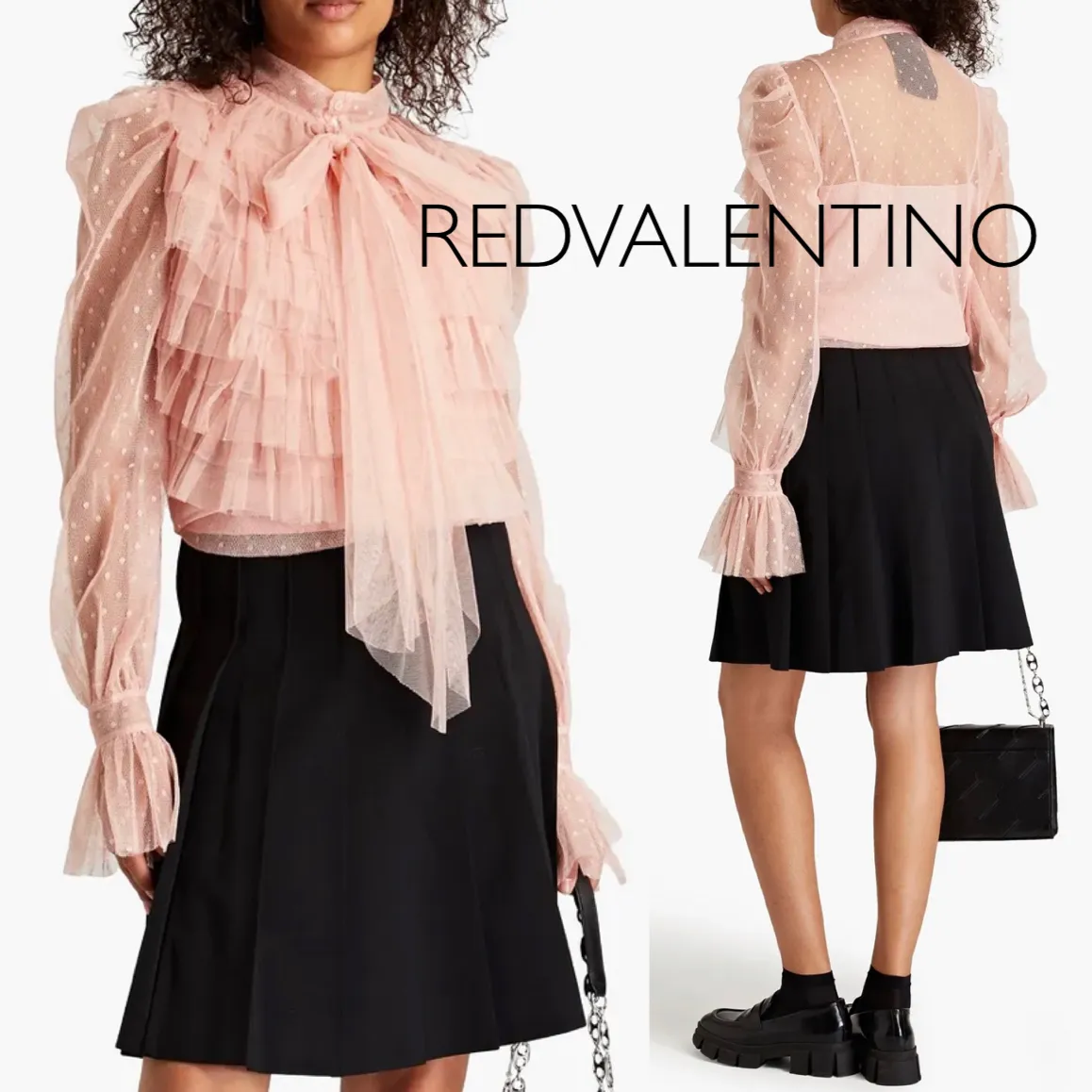 RED VALENTINO  |Dots Casual Style Long Sleeves Plain Party Style