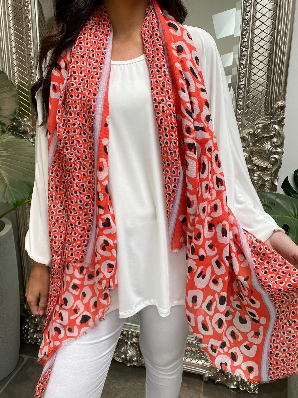 Red Vibrant Leopard Print Scarf