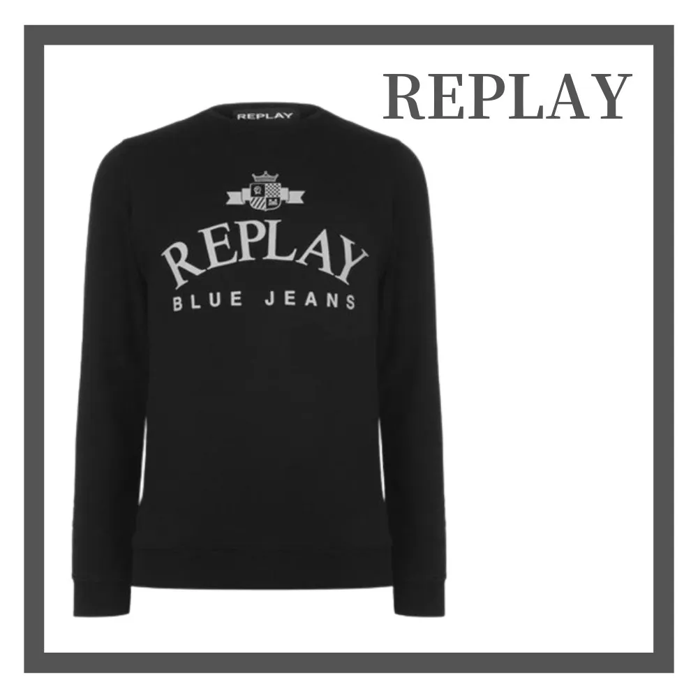 REPLAY  |Crew Neck Pullovers Long Sleeves Plain Cotton Logo