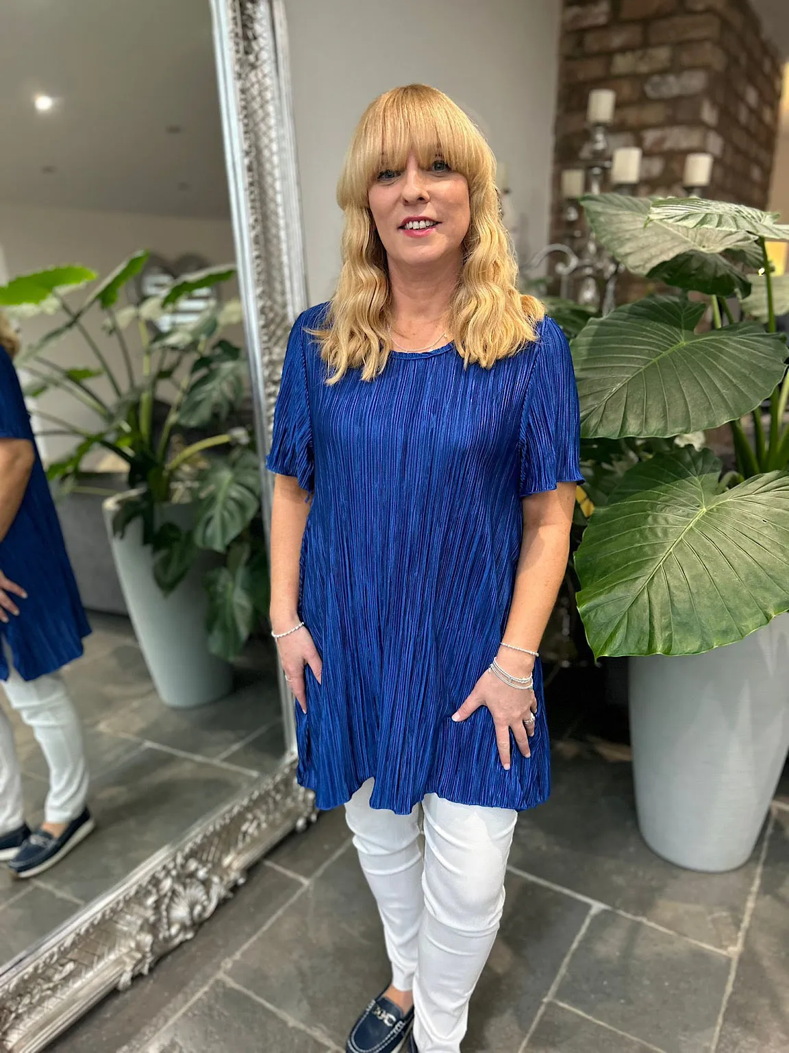 Royal Blue Shimmer Pleated Blouse Bailey