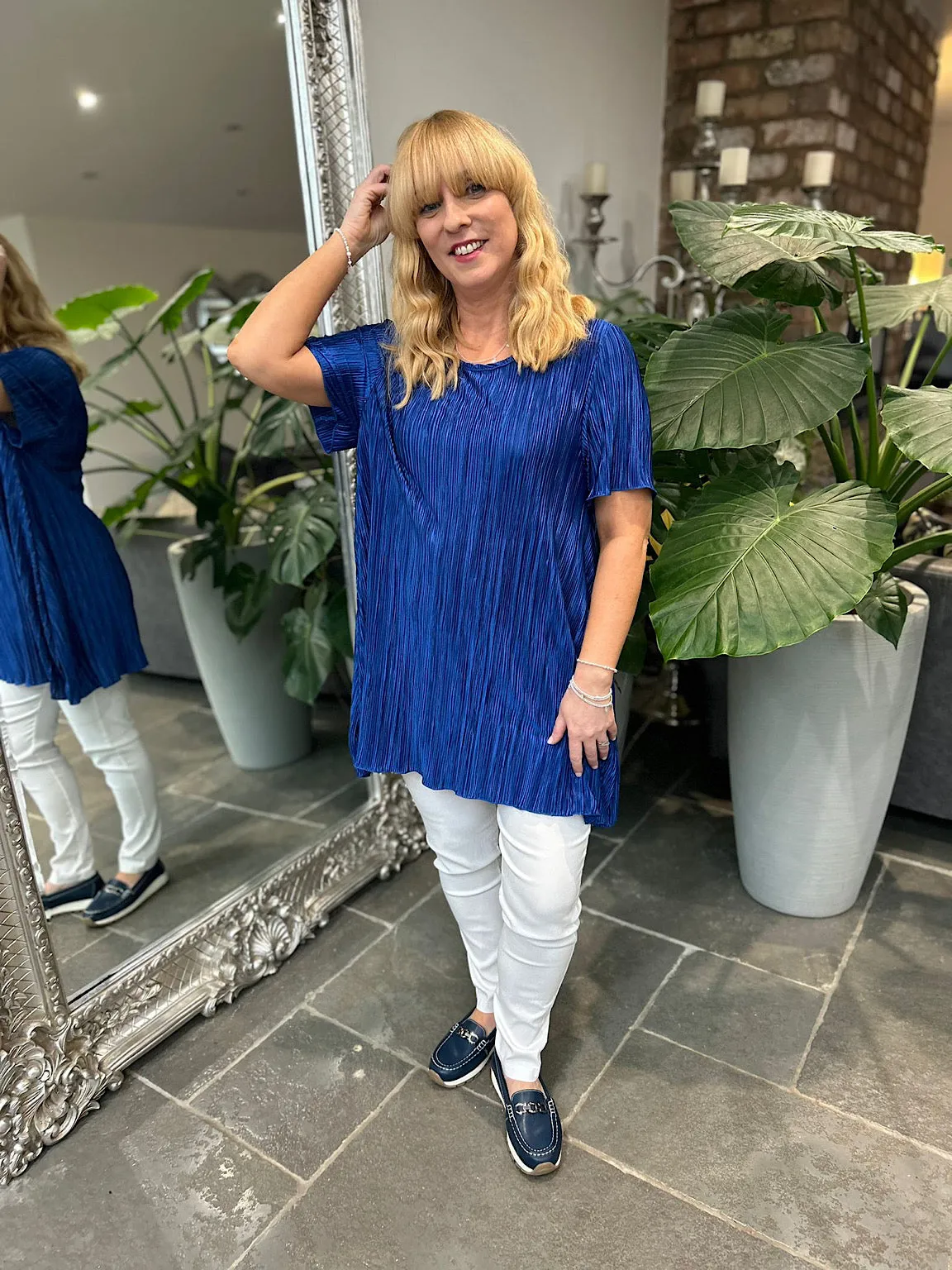 Royal Blue Shimmer Pleated Blouse Bailey