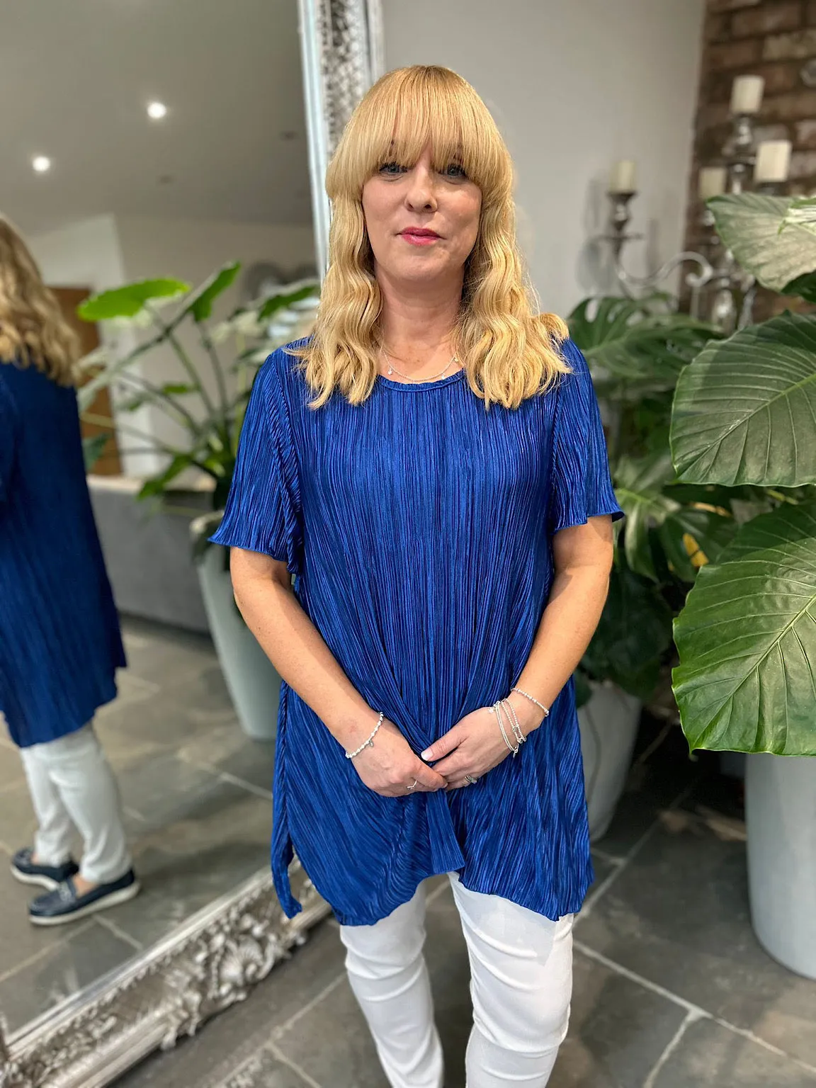 Royal Blue Shimmer Pleated Blouse Bailey