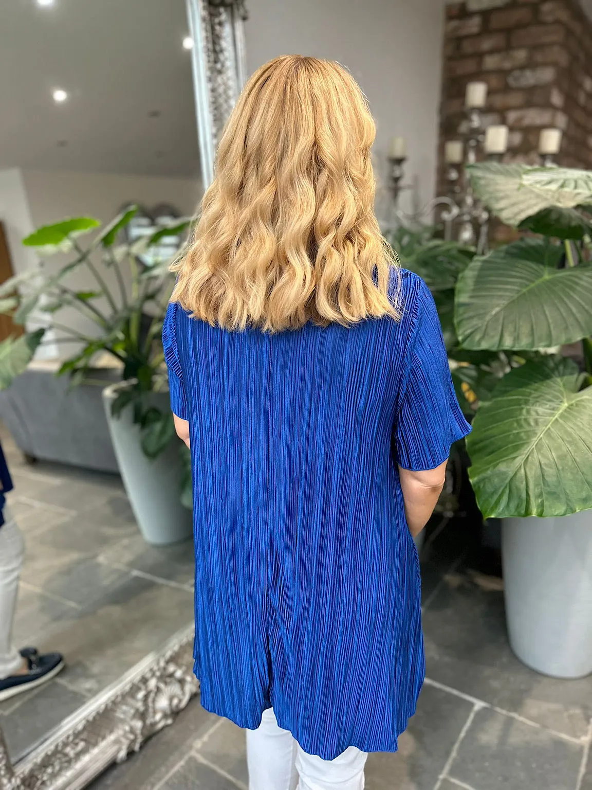 Royal Blue Shimmer Pleated Blouse Bailey