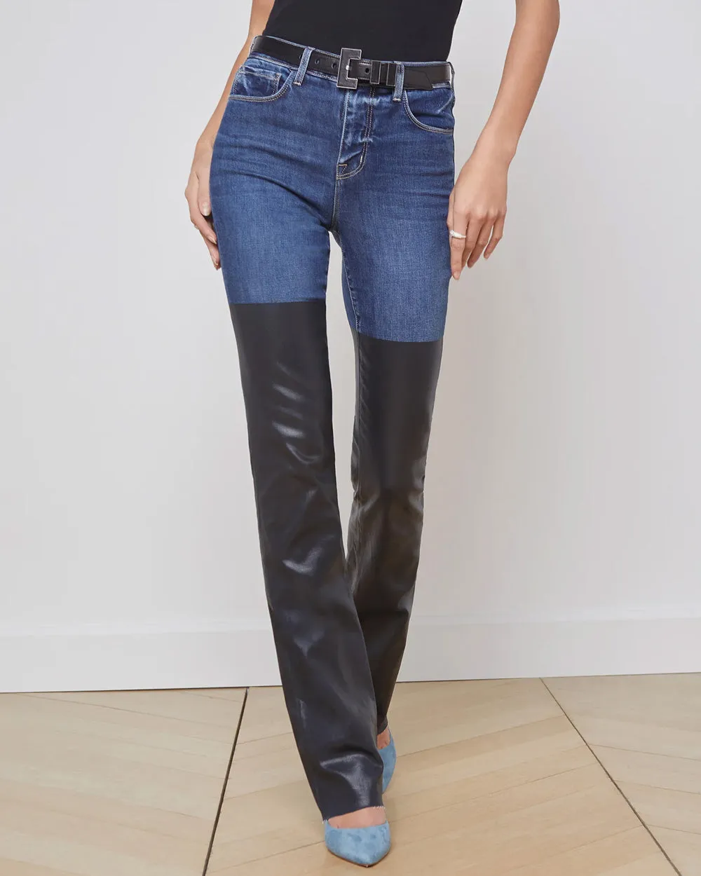 Ruth High Rise Straight Jean in Magnolia and Black Coated