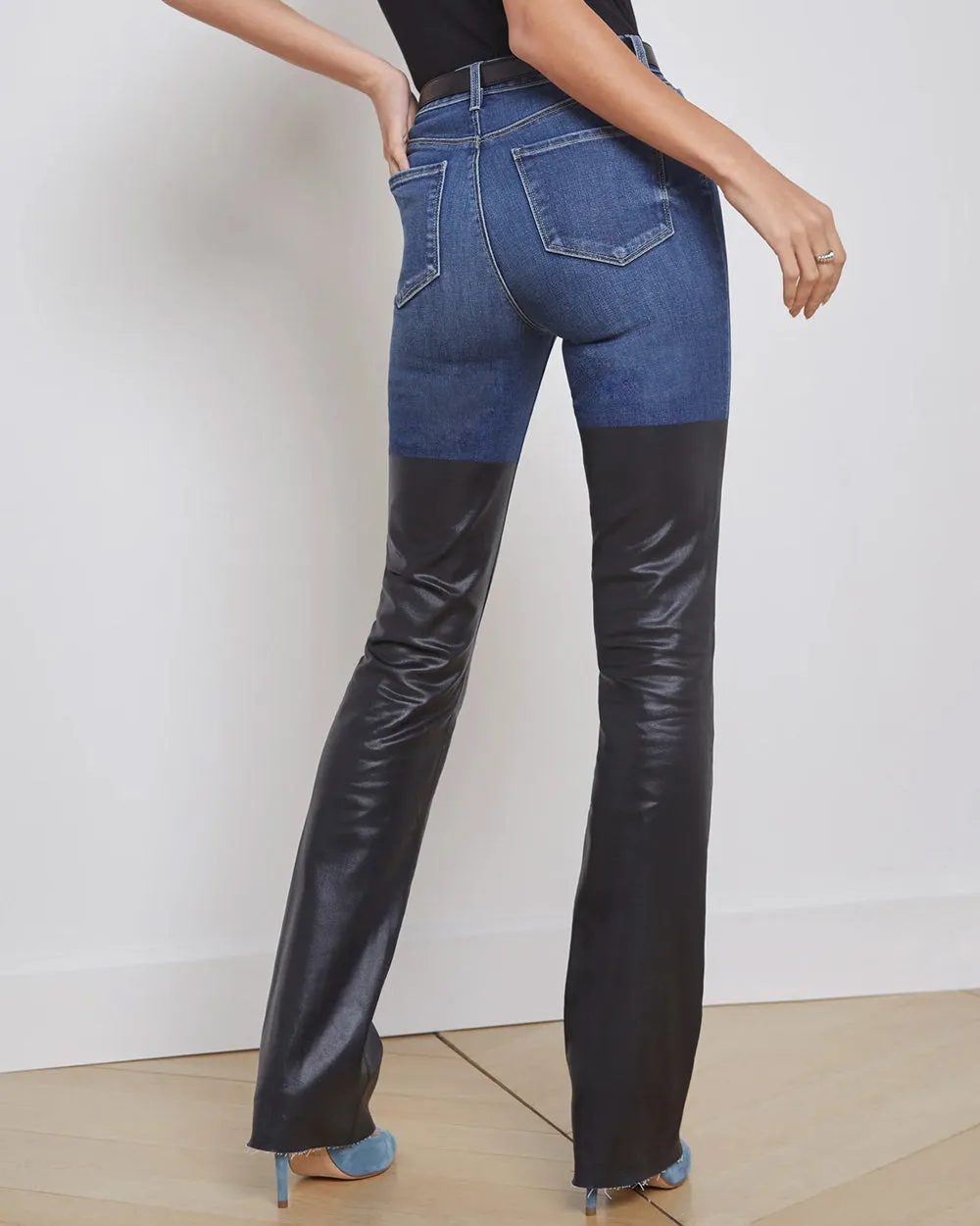 Ruth High Rise Straight Jean in Magnolia and Black Coated