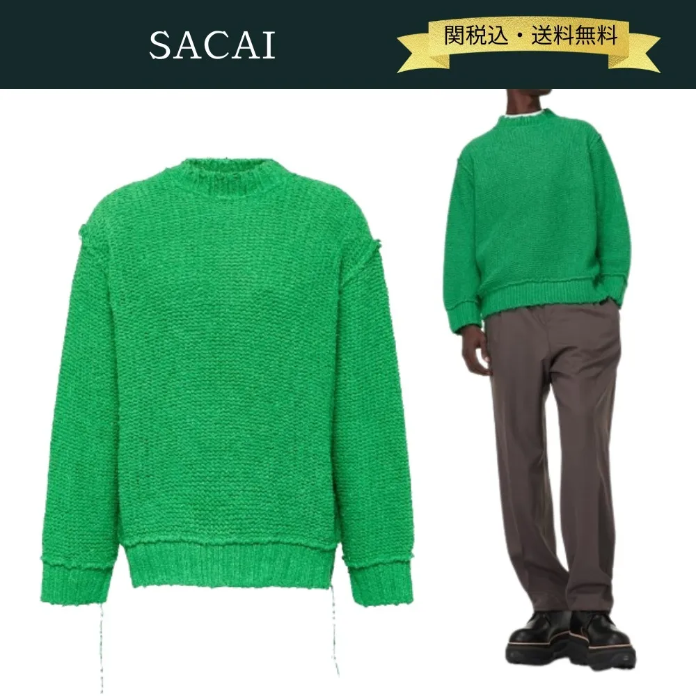 sacai  |Crew Neck Pullovers Long Sleeves Plain Cotton Designers