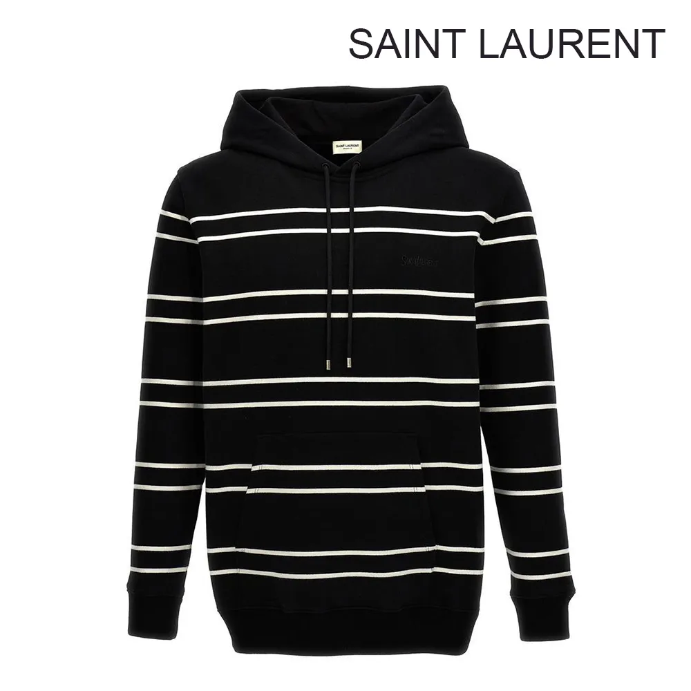 Saint Laurent  |Pullovers Stripes Long Sleeves Logo Luxury Hoodies