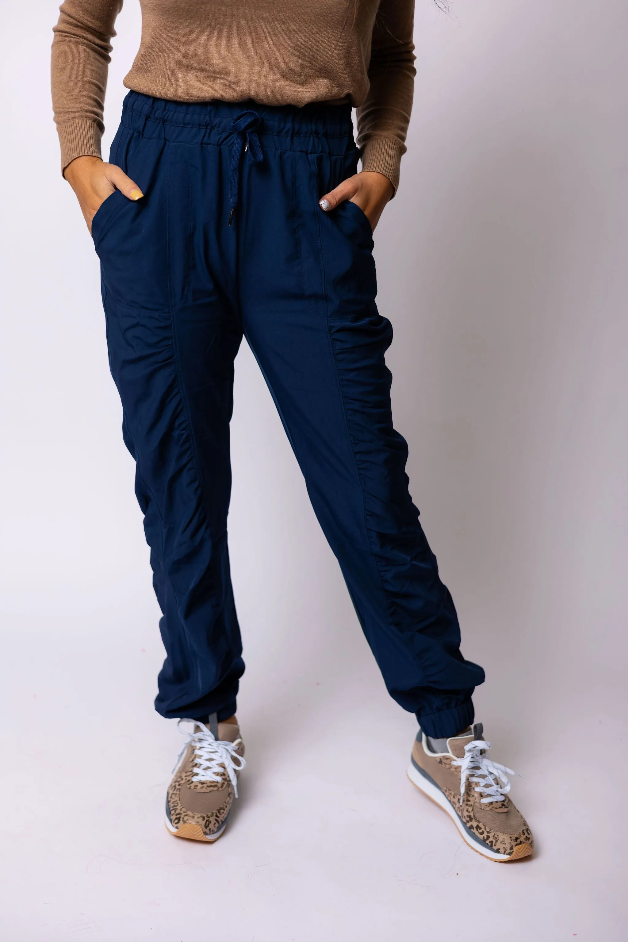 Shirring Detail Navy Jogger